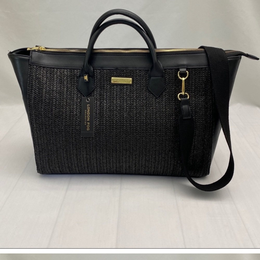 London fog zinnia straw weekend satchel in black